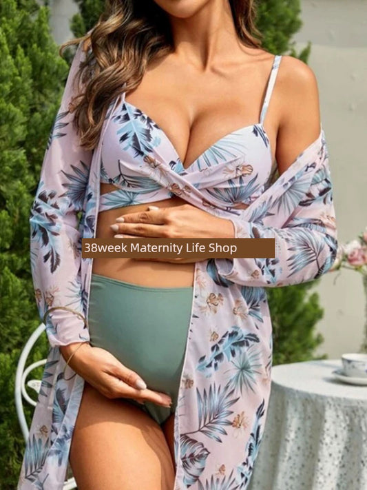 Pregnant Women's Bikini Swimsuit Three-Piece Set Women's Sexy Suspender Trousers Suit Pregnant Women's Photography Swimming Maternity Pants Plus Size