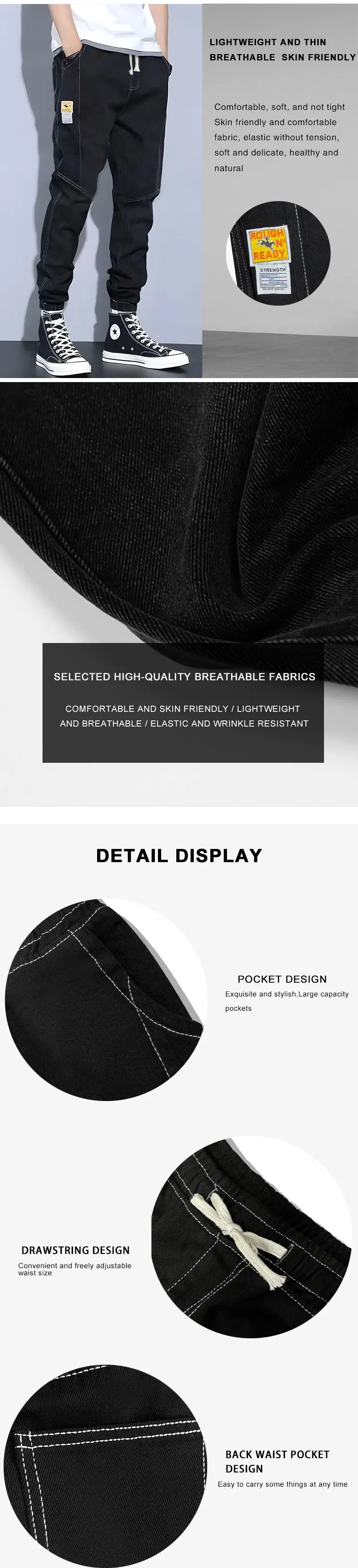 2024 New Men's Jeans Spring And Autumn Trend Washed Elastic Waist Harlan Pants Nine-Minute Casual Pants 90s Vintage Clothes