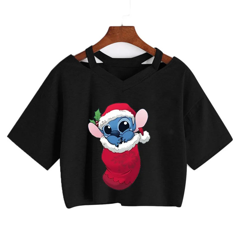 Stitch Graphic Crop Tops - Women's