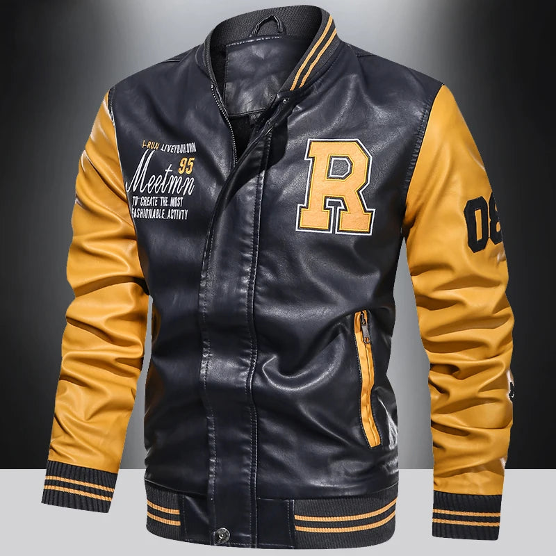 Marquis Autumn - Leather Baseball Bomber Jacket