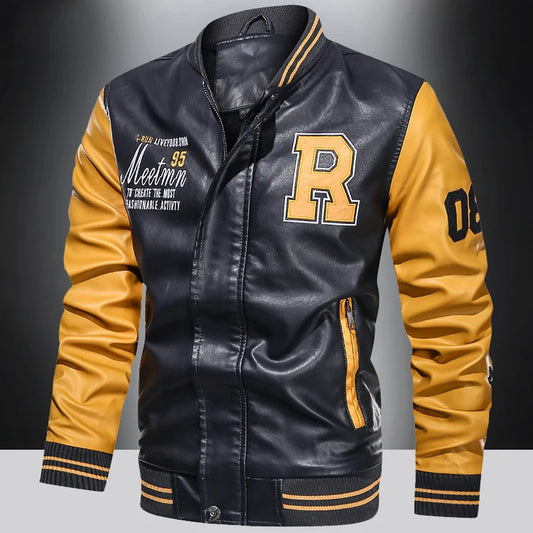 Marquis Autumn - Leather Baseball Bomber Jacket