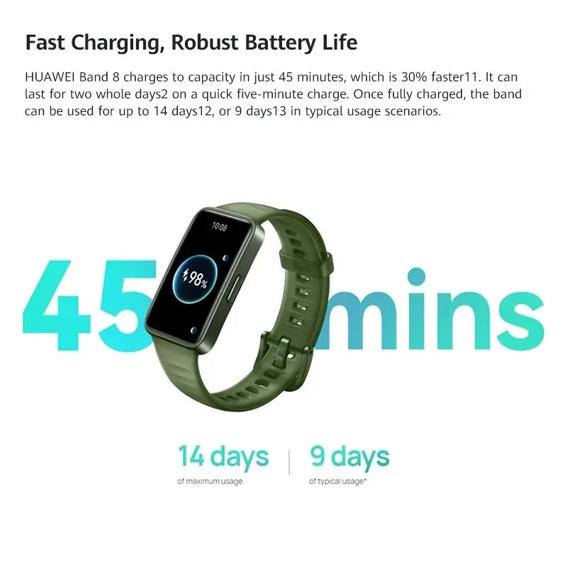 HUAWEI Original Band 8 Smart Band All-day Blood Oxygen 1.47'' AMOLED Screen Heart Rate Smartband 2 Weeks Battery Life Waterproof