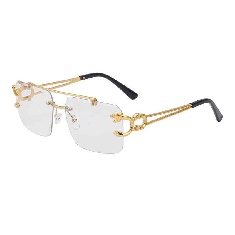 Fashion Metal Leopard Rimless Sunglasses Double Bridges Gradient Ocean Film Shades UV400