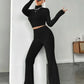 Stand Collar Navel T-shirt and Trumpet pants