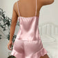 Simple Satin Pajama Set Long Sleeve Belted Robe  V Neck Cami Top And Shorts Women's Sleepwear