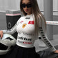 Moto Biker Printed Cyber Y2k White T-shirts Techwear Skinny Long Sleeve Women Crop Tops Gothic Punk Fashion Streetwear