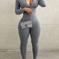 LW V-Neck Long Sleeve Zipper One-Pieces Jumpsuit