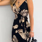 V Neck Leaf Print Mini Dress