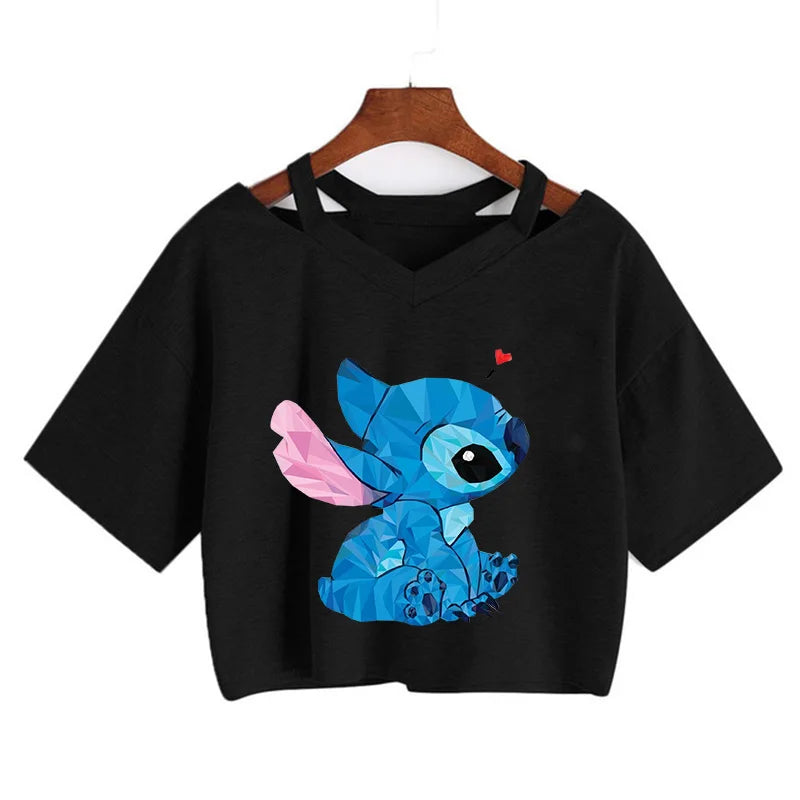 Stitch Graphic Crop Tops - Women's