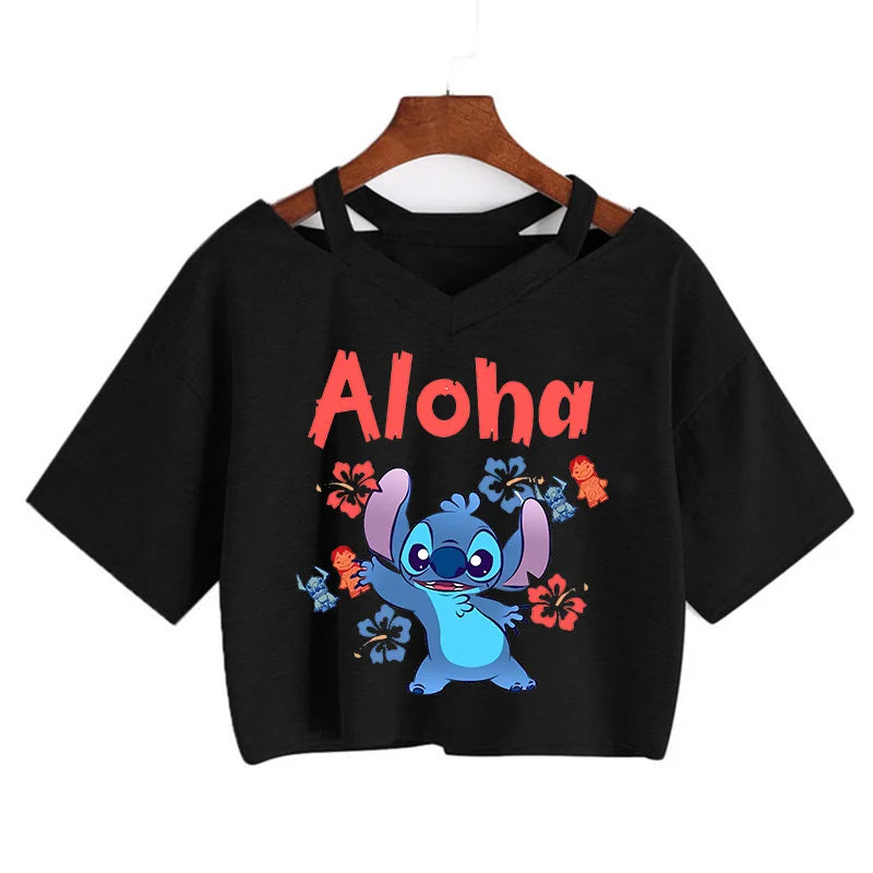 Stitch Graphic Crop Tops - Women's