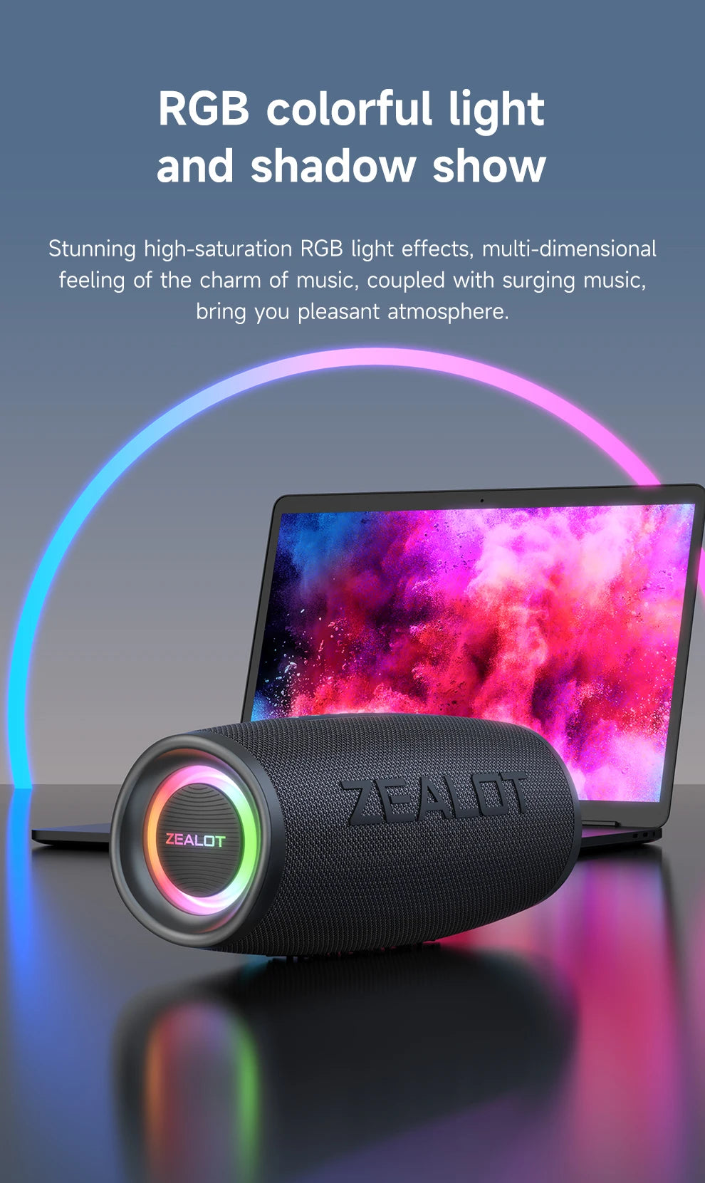 ZEALOT S56 Bluetooth Speaker 40W Output Power Bluetooth Speaker with Excellent Bass Performace IPX6 Waterproof Camping Outdoor