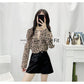 Fashion Leopard Print Cut-out Long Sleeve Hem Shirt