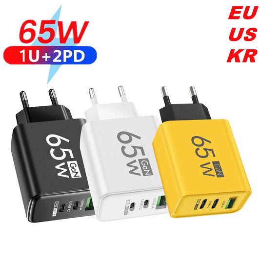 65W Lightning 3-Port Adapter - Charging Box/Plug (1 USB-A Port, 2 USB-C Ports)