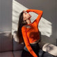 Autumn Winter Ribber Knitted T Shirts Women Green Spring Cut Out White Basic Long Sleeve Crop Tops Casual Tees