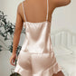 Simple Satin Pajama Set Long Sleeve Belted Robe  V Neck Cami Top And Shorts Women's Sleepwear