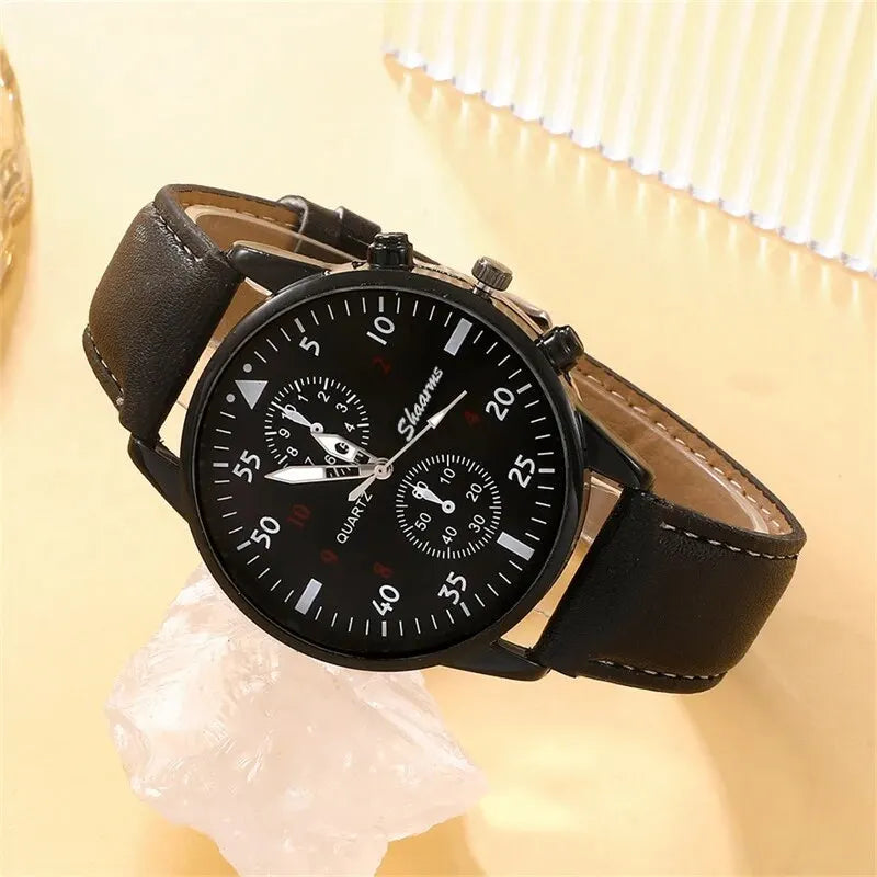 5PCS Set Fashion Mens Sports Watches Man Business Quartz Wristwatch Luxury Leather Bracelet Men Casual Clock Watch