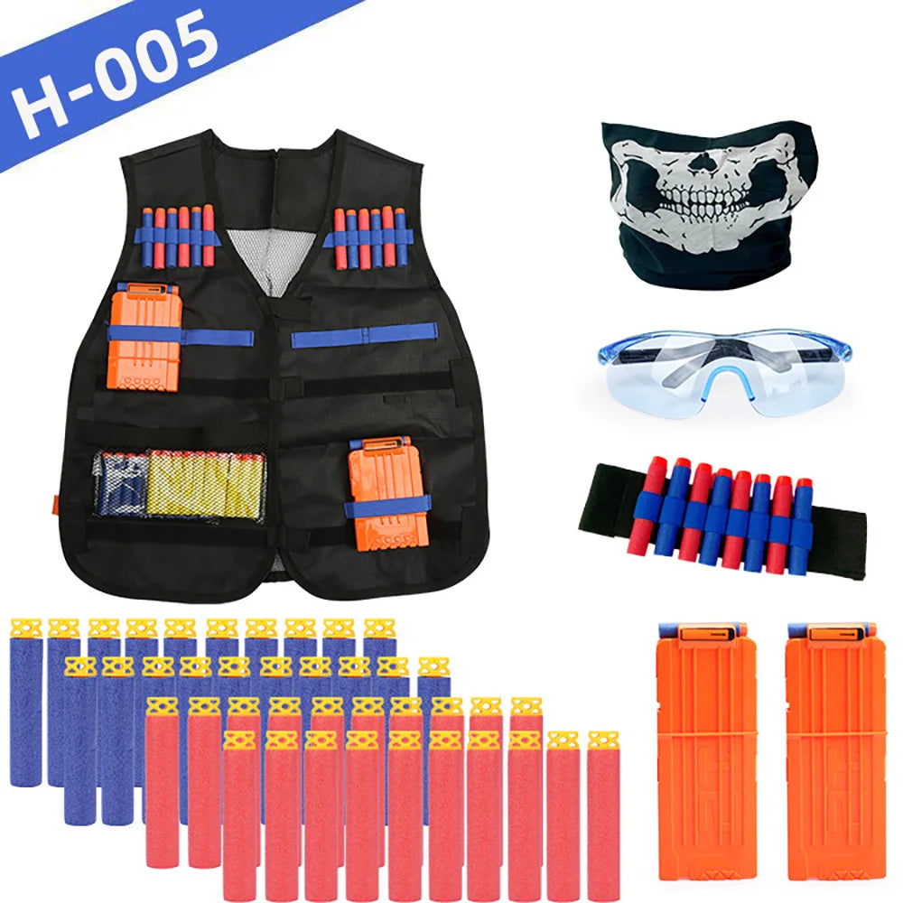 Kids Tactical Vest Kit Nerf Guns Series Refill Darts Reload Clips Tactical Mask Wrist Band and Protective Glasses Nerf Vest Toys