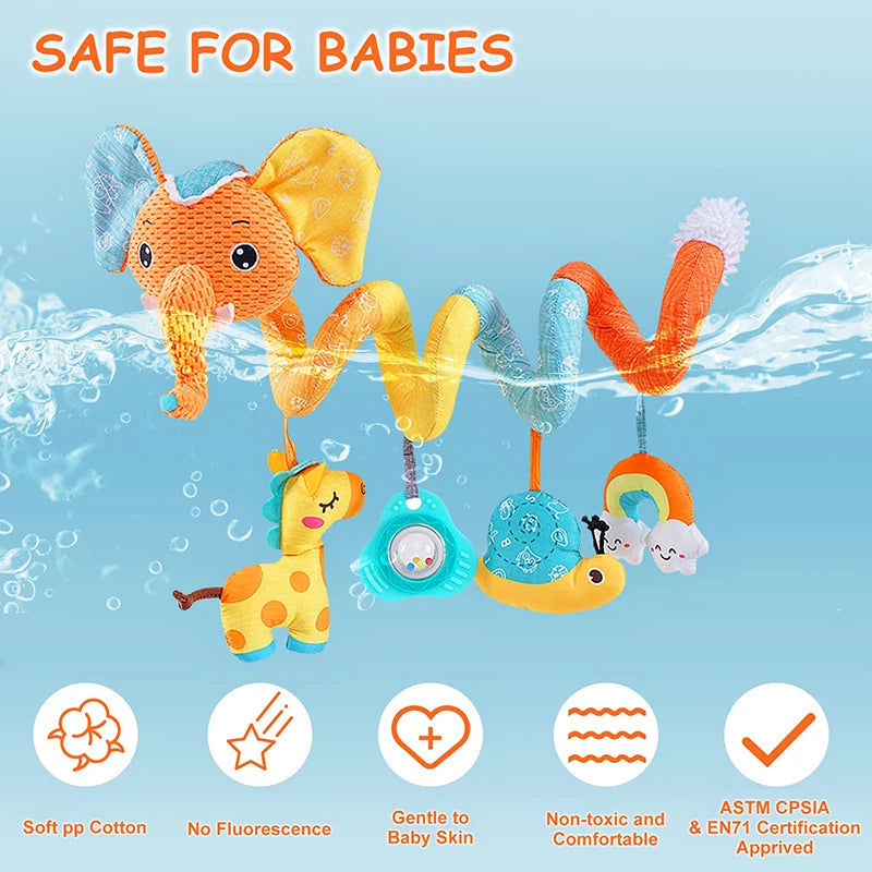 Car Seat Toys Infant Color Elephant Stroller Stretch Spiral Activity Baby Hanging Toys for Crib Mobile Newborn Sensory Toy Gifts