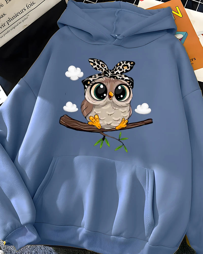 Y2K Kawaii Owl Print Hoodie