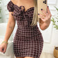 Summer dress sexy package buttocks short skirt of cross border grid print dress