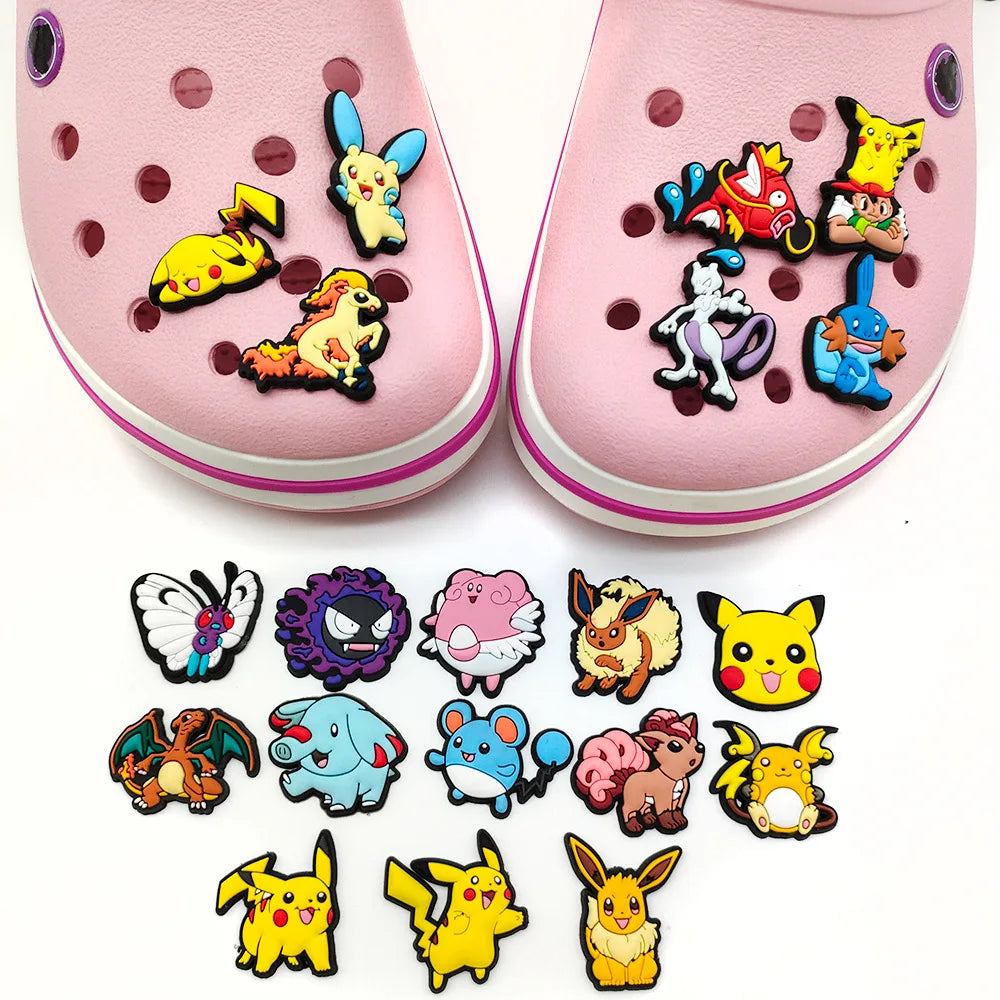 10/20/27Pcs Anime Pokemon Pikachu Shoe Charms Kawaii Charizard Squirtle Shoe Accessories Decration Crocs DIY Sandals Kids Gifts