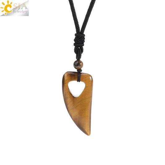 Men's Mali Necklace - Polished Stone Wolf-Shark Tooth