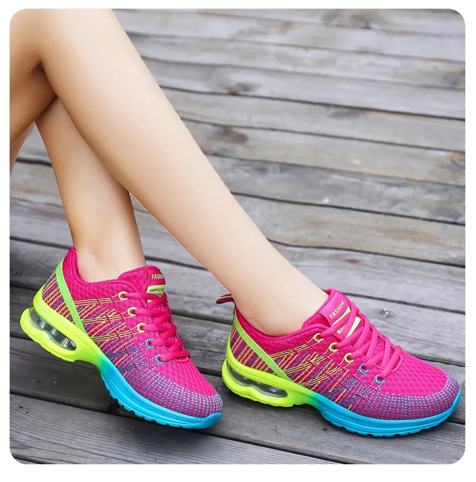 Women Air Cushion Running Shoes for Tennis Sports Fashion Sneakers Lace Up Lightweight Breathable Leisure Gym Walking Shoes