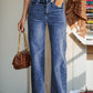 Pure Color Washed Denim Women Fashion Idle Style Loose Cool Casual High Waist Straight-Leg Pants Women