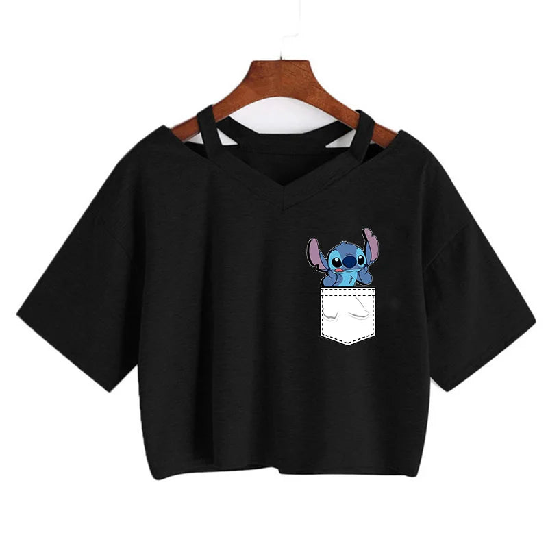 Stitch Graphic Crop Tops - Women's