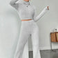 Stand Collar Navel T-shirt and Trumpet pants