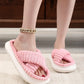 1pc Plus Size Lady Flat Fashion Trend Sweat-Absorbant Anti-Od Open Toe Cross Plush Fluffy Fur Home Slippers for Women