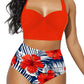 Y2K Push-Up Flower Print Bikini Set - 2pc