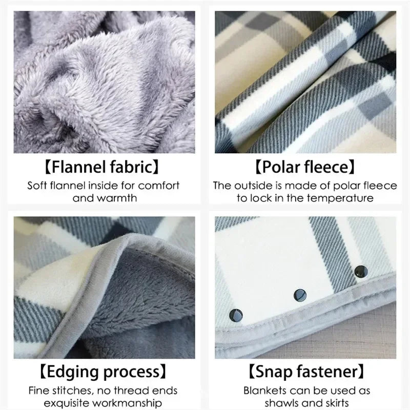 Thick Plaid Blanket Warm Winter Wearable Blanket Adults Office Travel Soft Fleece Throw Blankets With Button Home Shawl