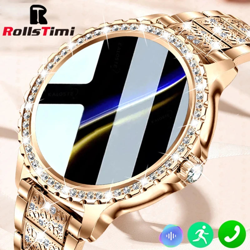 Fashion Luxury Gold Smart Watch Heart rate Blood Oxygen Sleep Monitoring Diamond Bracelet Bluetooth Call Smartwatch Ladies