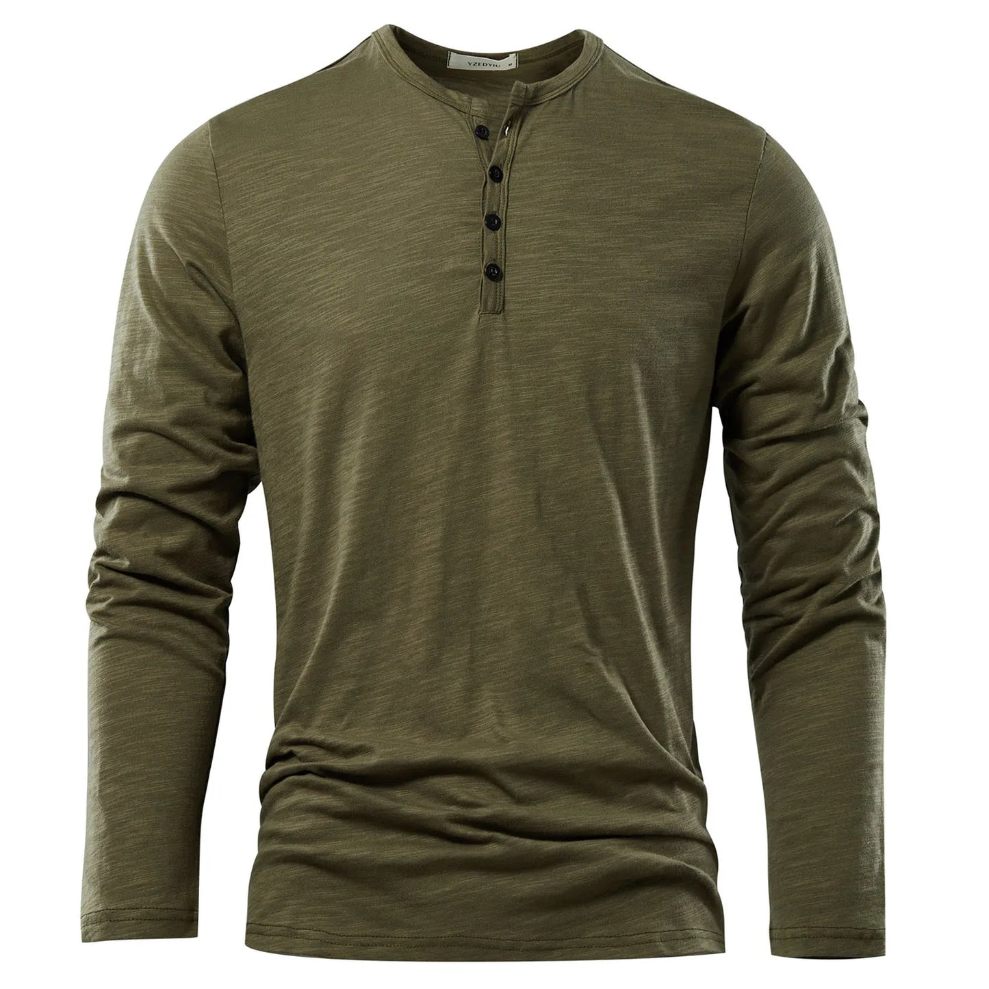 Henery Neck  Long Sleeve T shirt For Men Solid Spring Casual Mens T-shirts High Quality Male Tops Classic Clothes Men's T-shirts