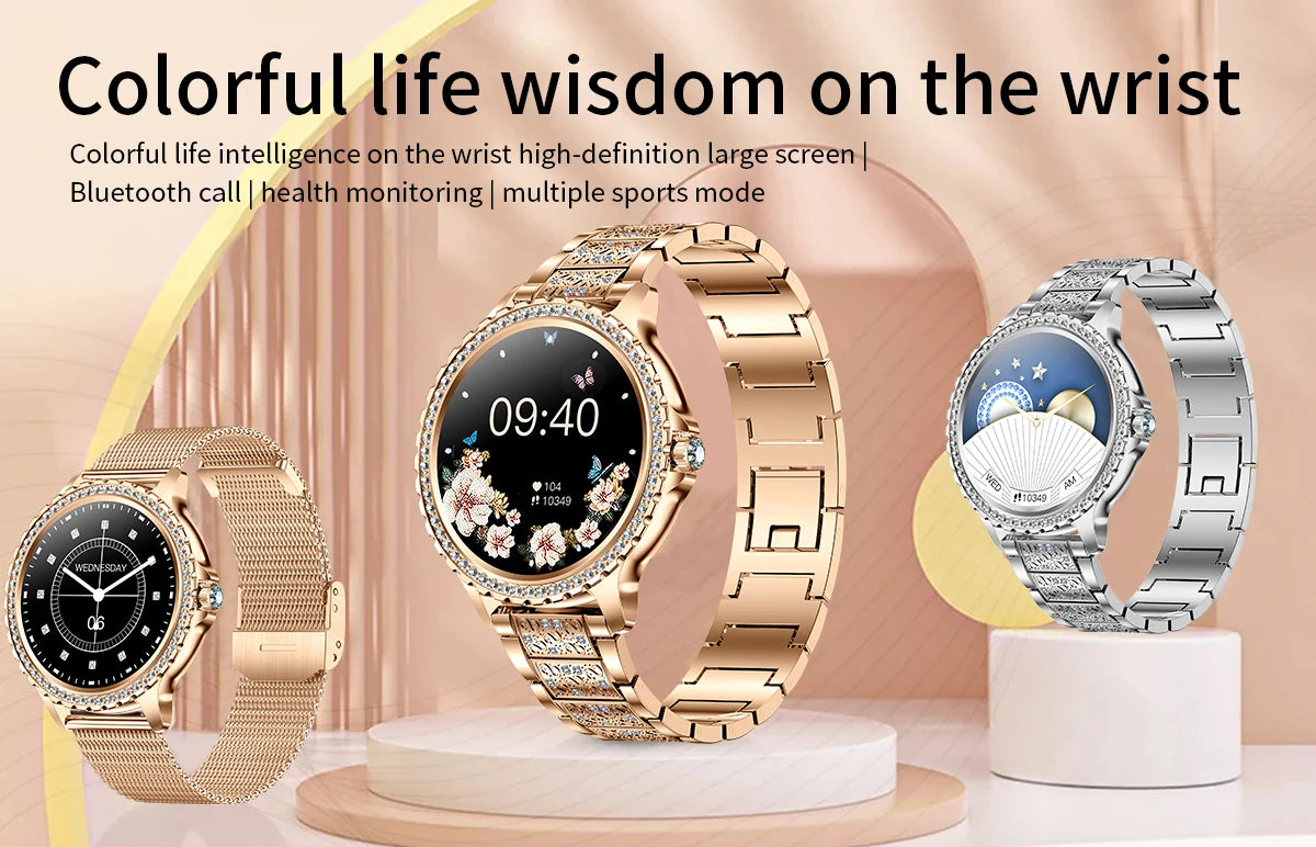 Fashion Luxury Gold Smart Watch Heart rate Blood Oxygen Sleep Monitoring Diamond Bracelet Bluetooth Call Smartwatch Ladies