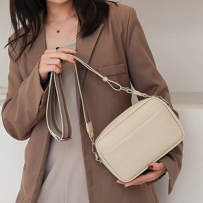 Fashion Hit Color Shoulder Bags for Women Female PU Leather Crossbody Messenger Bags Small Handbag Wide Strap Purse