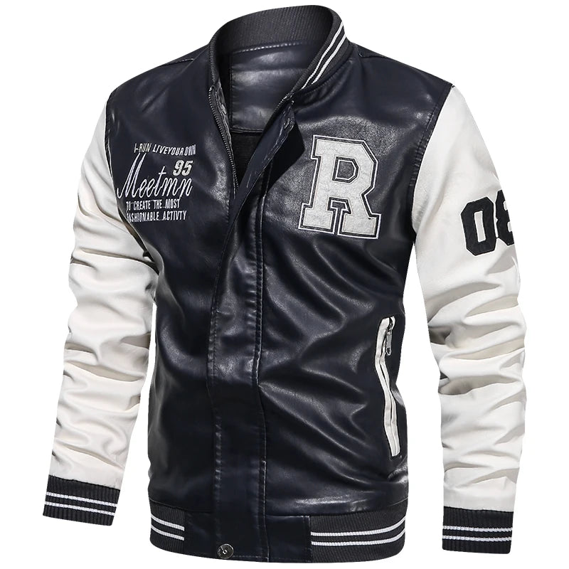 Marquis Autumn - Leather Baseball Bomber Jacket
