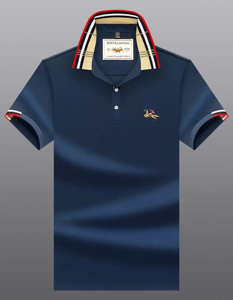 High end mercerized cotton lapel color matching short sleeve polo shirt Men's 2023 popular brand embroidery casual Paul T-shirt