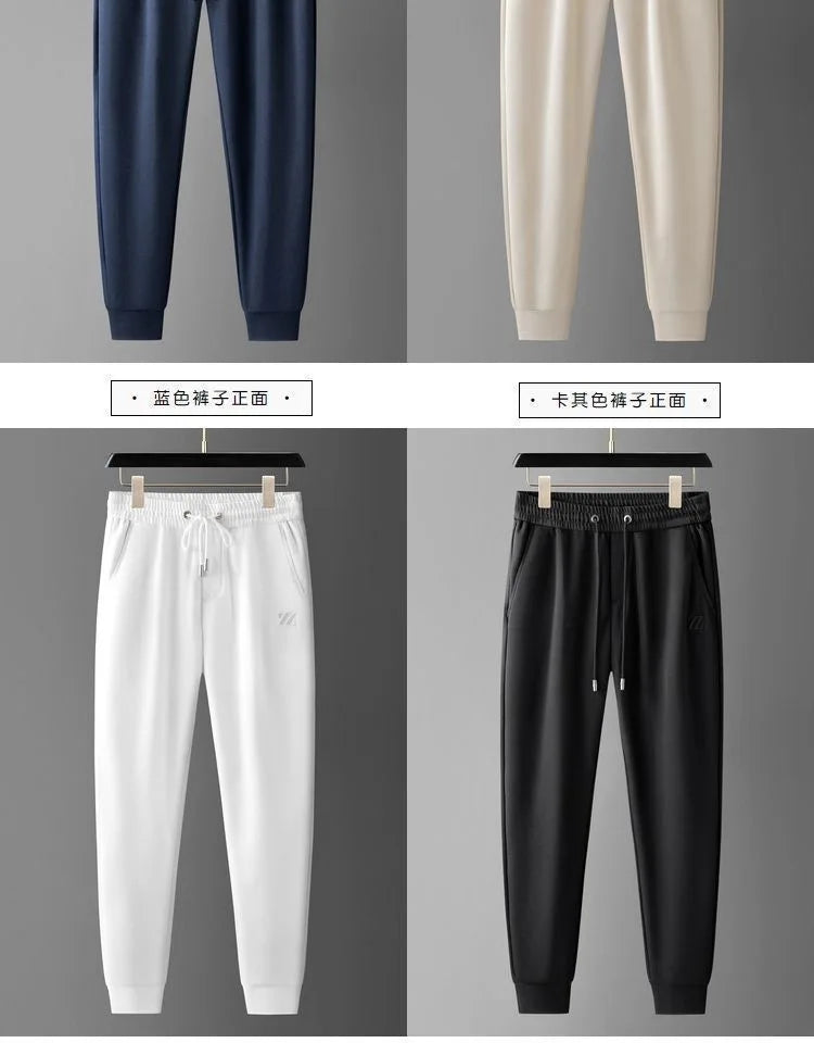 Light Luxury High end Letter Embroidered Men's Casual Pants 2024 Summer New Silk Smooth Breathable Fashion Brand Sports Pants