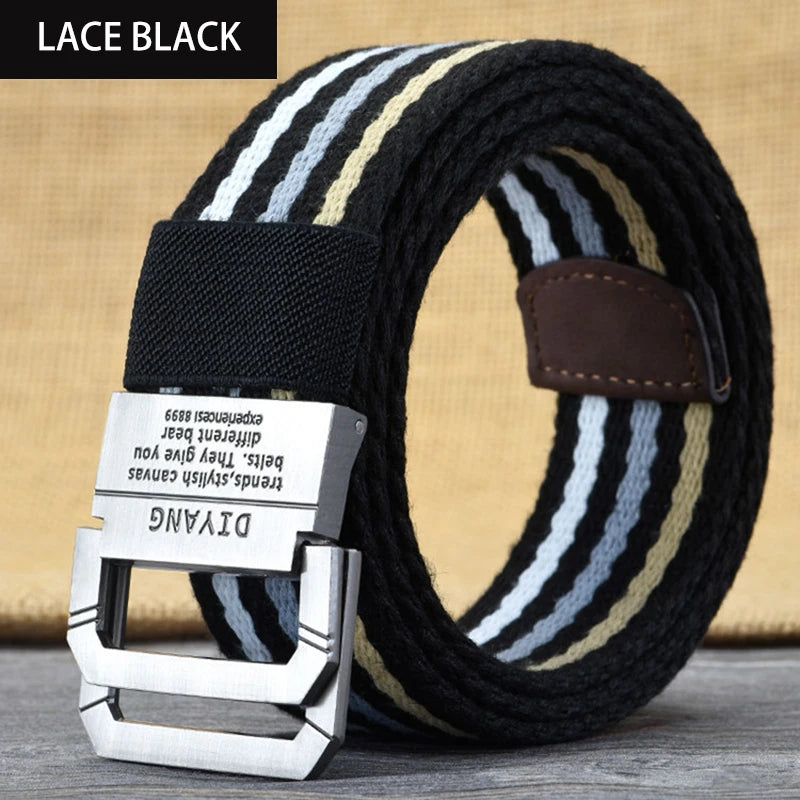 Men's Thickened Double Ring Metal Buckle Nylon Military Belt Combat Tactical Belt Heavy Carrying Survival Belt