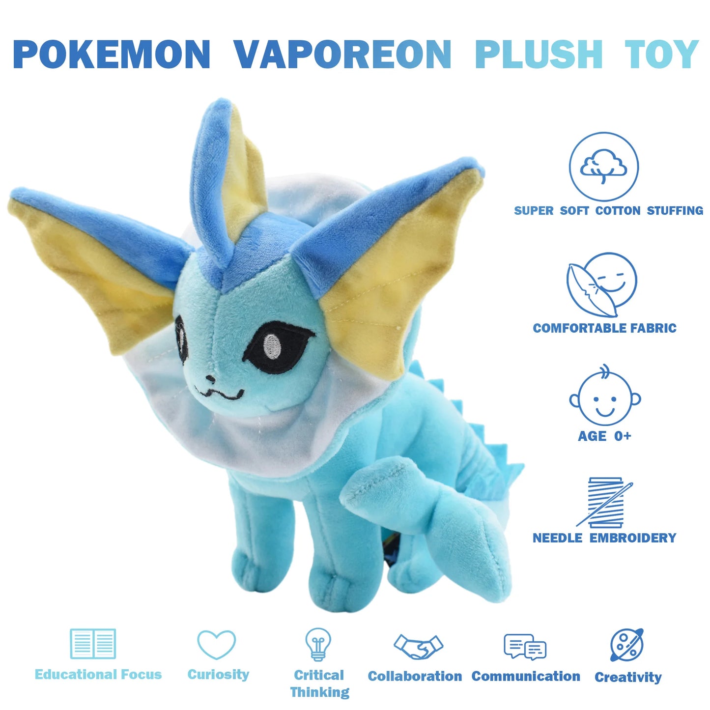 Vaporeon Stuffed Plush Doll Toy 18CM Pikachu Eevee Glaceon Leafeon Umbreon Espeon Jolteon Flareon Pet Elves Gift