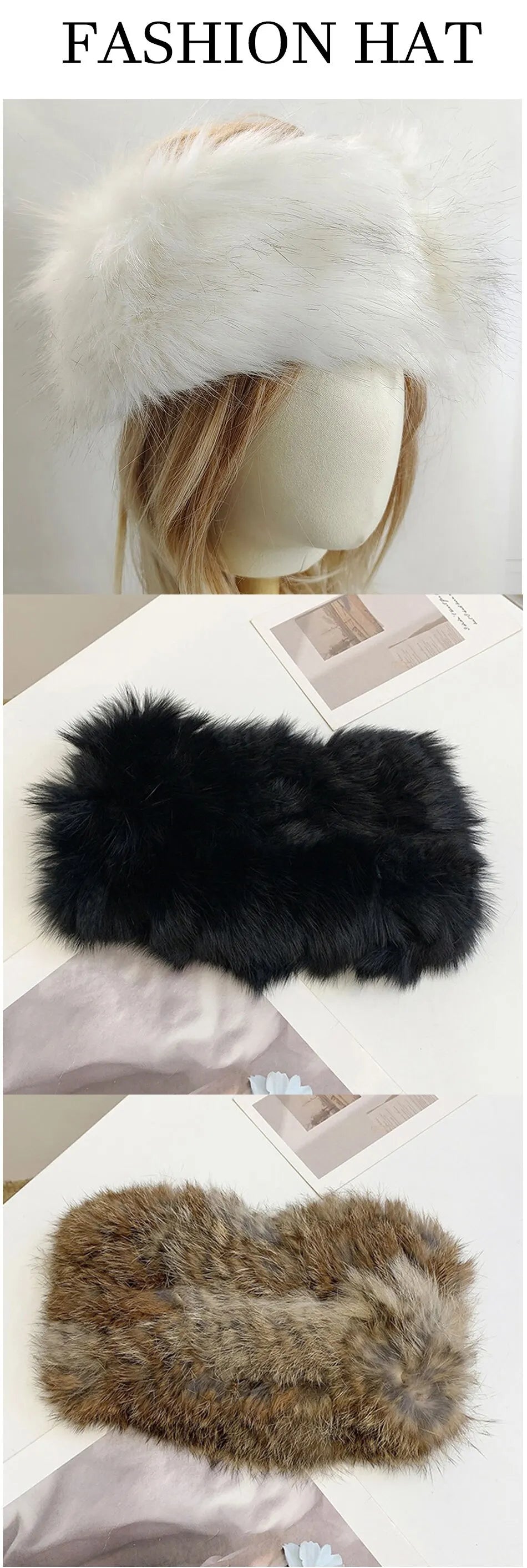 1PC Autumn and Winter New Real Rabbit Hair Band Hair Hoop Women's Warm Fur Fur Hat Vintage Wide Edge Plush Headband Warm Hat