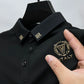 High end brand ice silk short sleeve T-shirt men's lapel 2023 summer trend hot drilling exquisite embroidery casual polo shirt