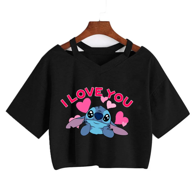 Stitch Graphic Crop Tops - Women's