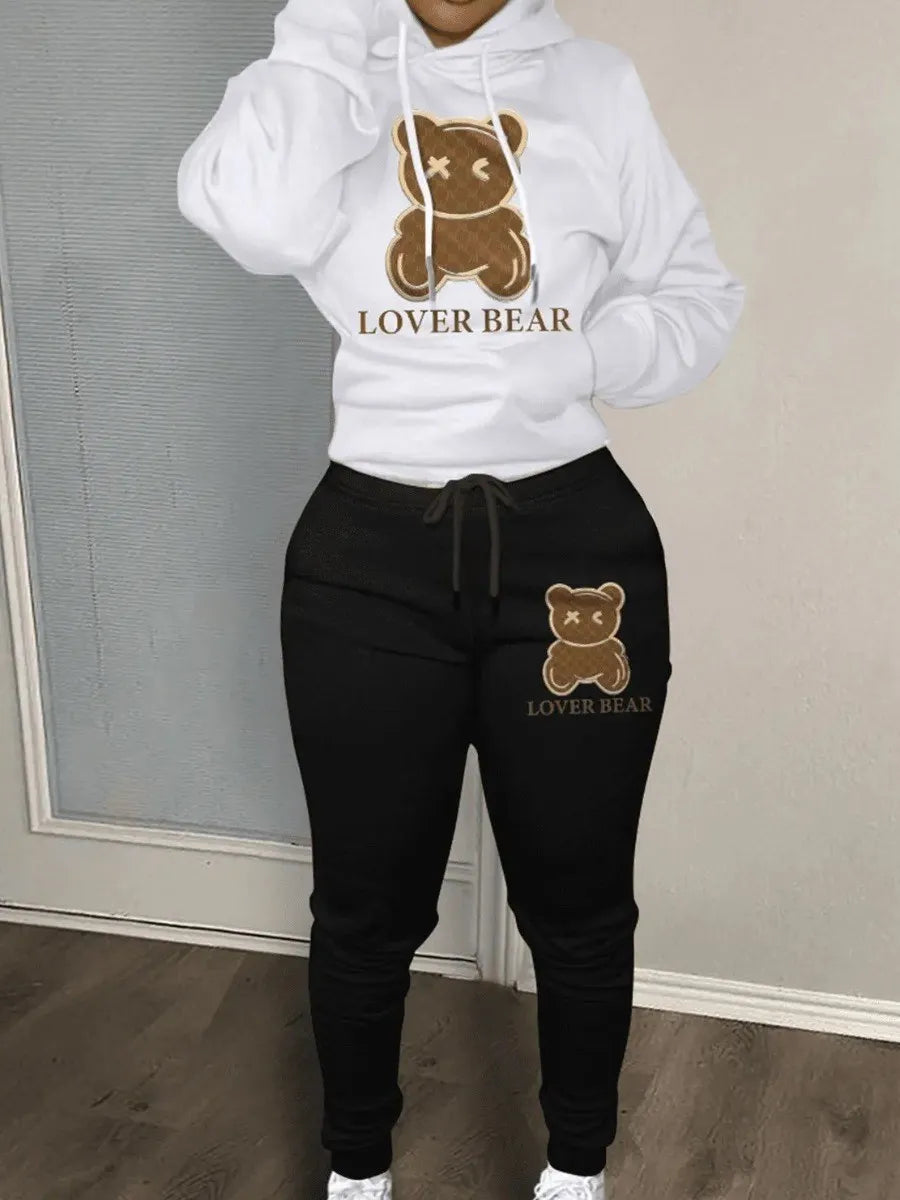 Lover Bear Letter Print Kangaroo Pocket Tracksuit 2pc Set V3