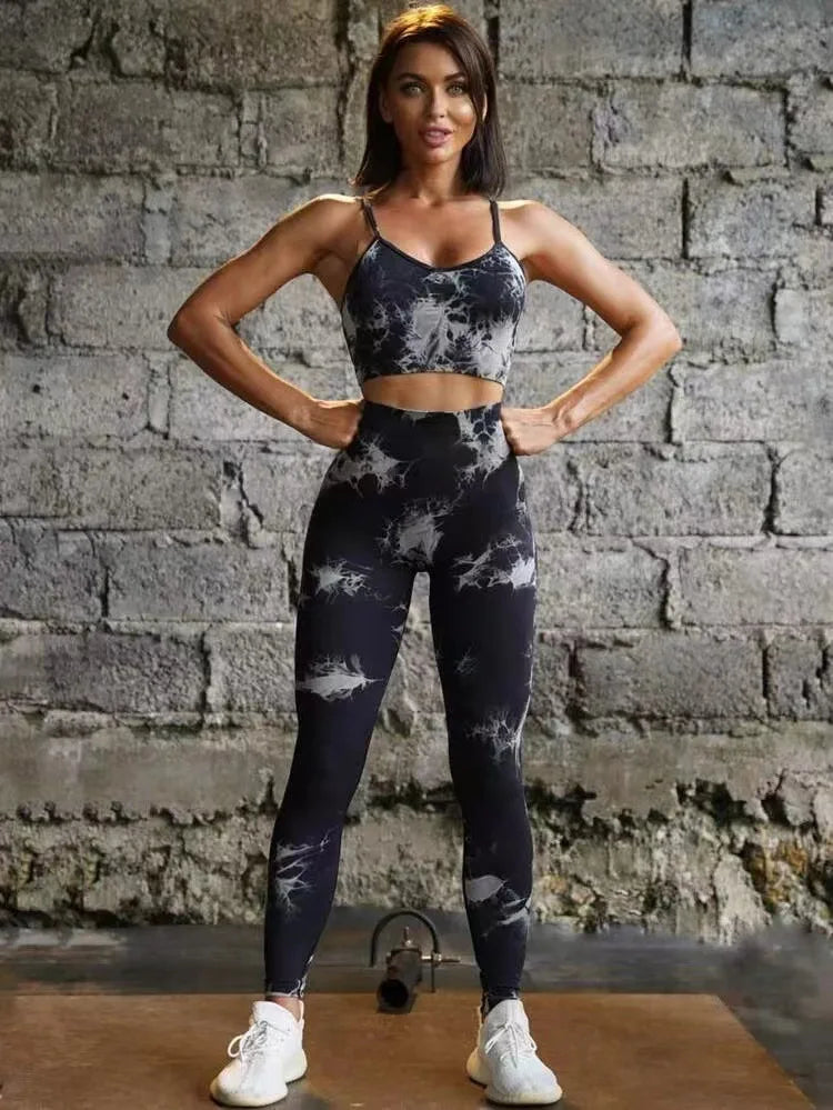 Tie Dye Yoga Women's Tracksuit Fitness Yoga Sets Sportswear Workout Bra+High Waist Leggings Gym Clothing Seamless Sports Suits