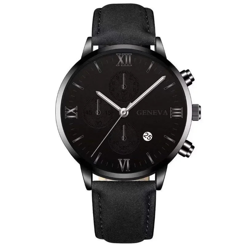 Black Quartz Watch Men w/ Roman Dial