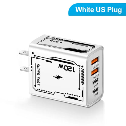 120W Lightning 4-Port Adapter - Charging Box/Plug (2 USB-A Ports, 2 USB-C Ports)