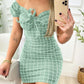 Summer dress sexy package buttocks short skirt of cross border grid print dress